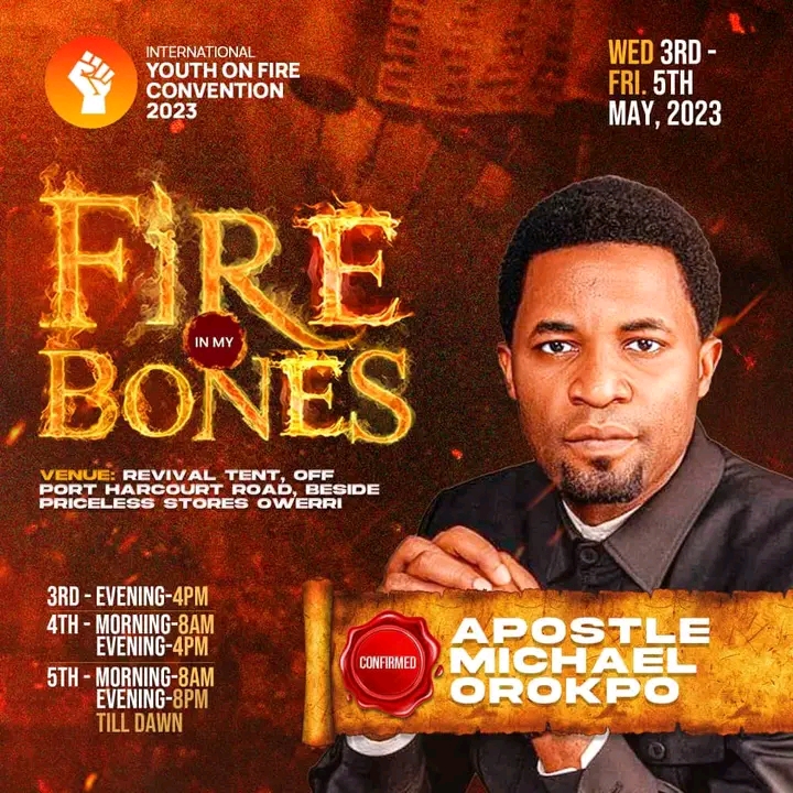 Apostle Michael Orokpo billed to be at International Youth on Fire Convention